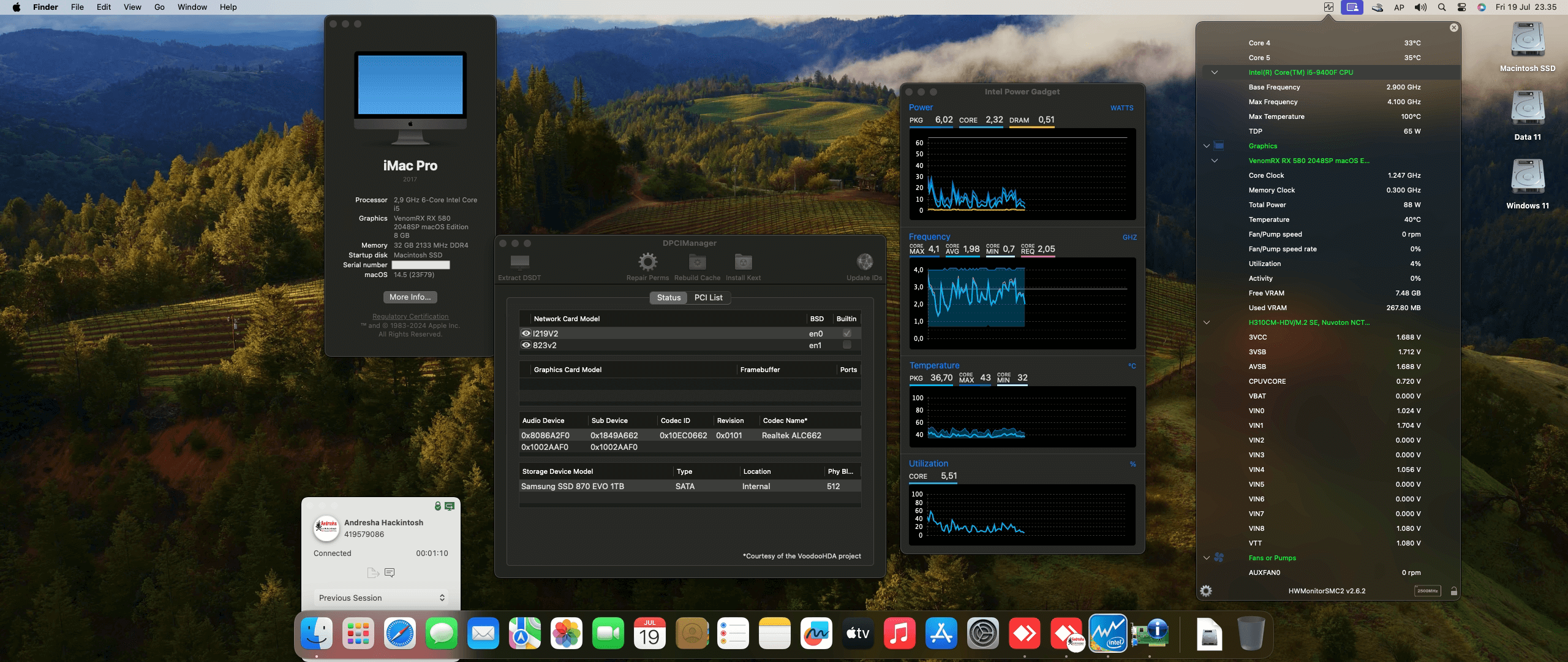 Success Hackintosh macOS Sonoma 14.5 Build 23F79 in ASRock H310CM-HDV/M.2 SE + Intel Core i5 9400F + VenomRX RX 580 2048SP